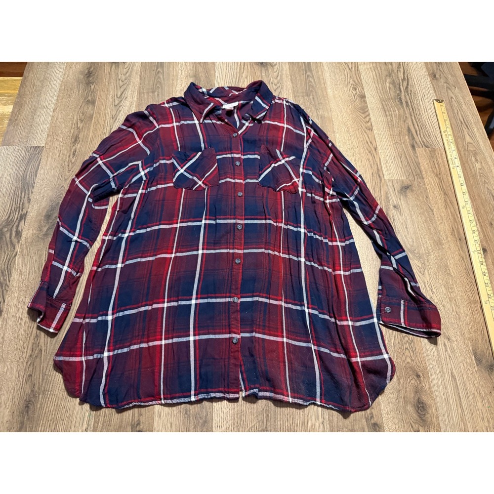 Isabel Maternity Ingrid & Isabel Shirt Women Size L Red Plaid Button Up Tunic